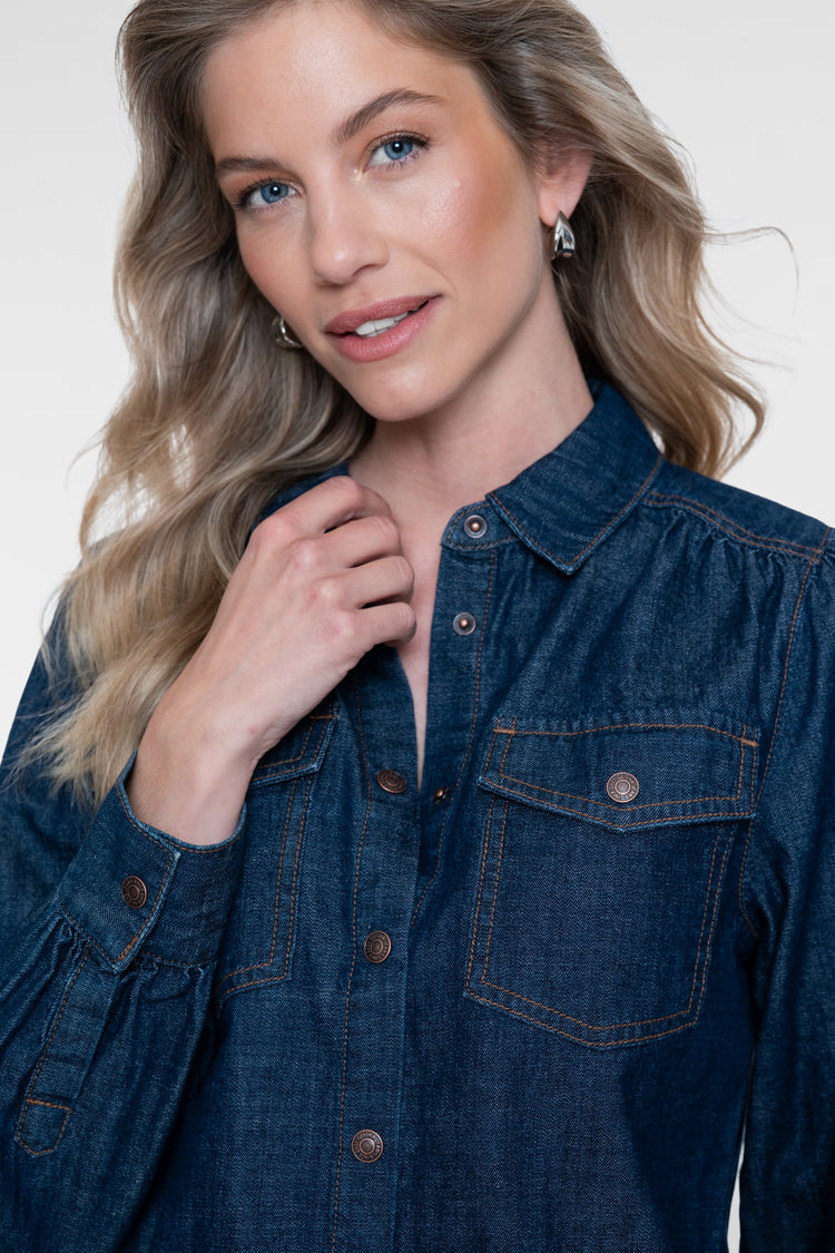 Geisha Denimbluse mit Brusttaschen und Kontrastnähten