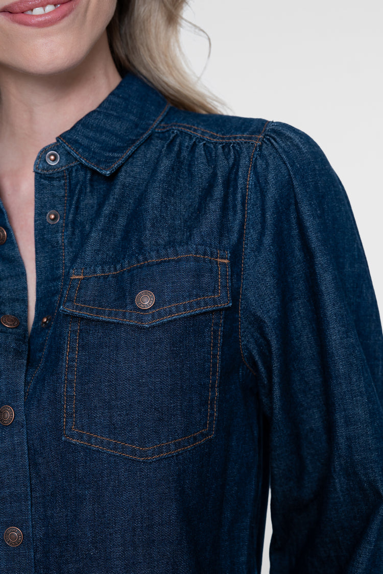 Geisha Denimbluse mit Brusttaschen und Kontrastnähten