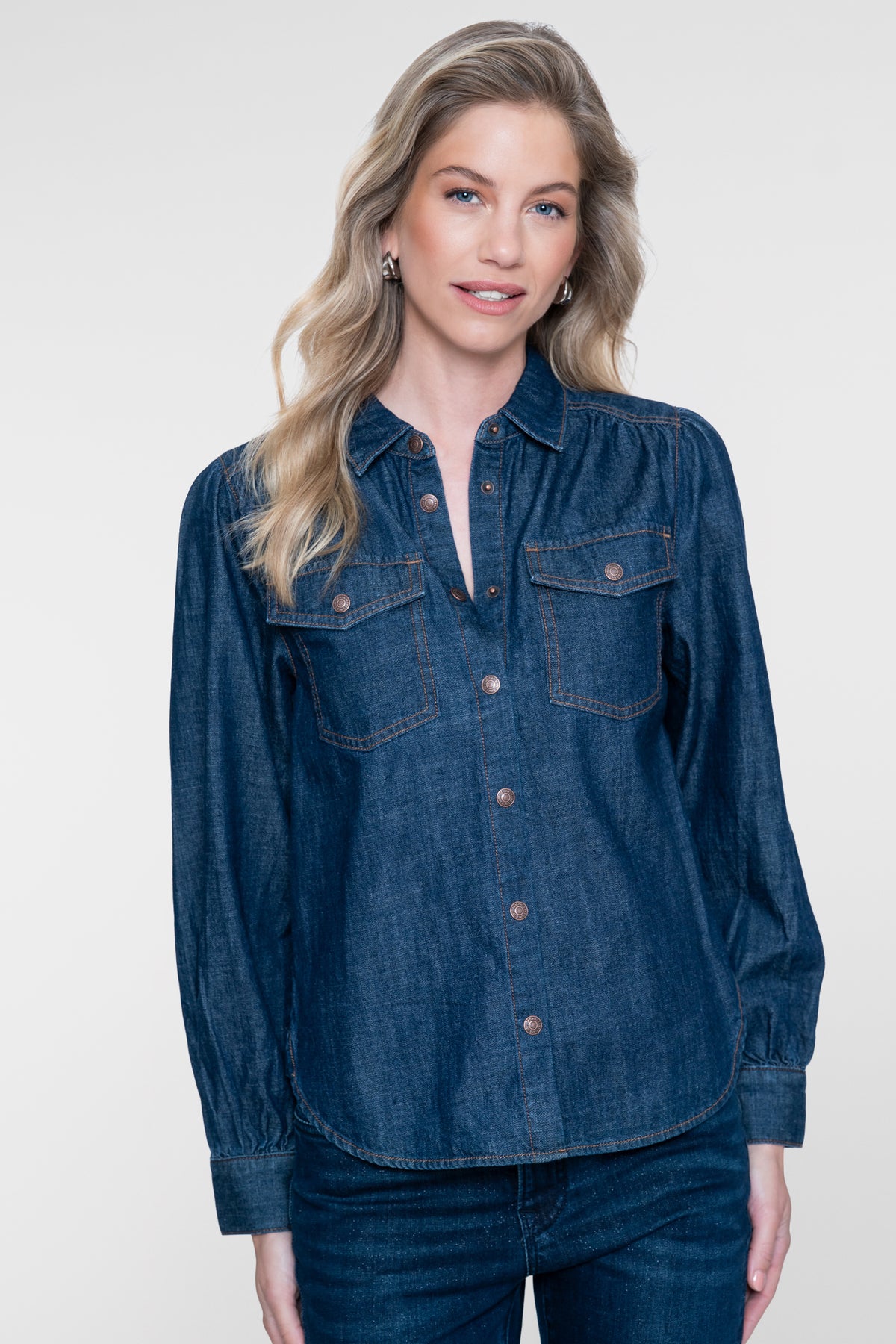 Geisha Denimbluse mit Brusttaschen und Kontrastnähten