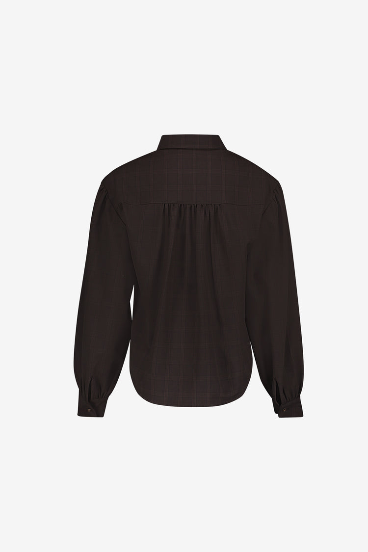 Geisha Bluse mit feinem Karomuster und Ballonärmeln