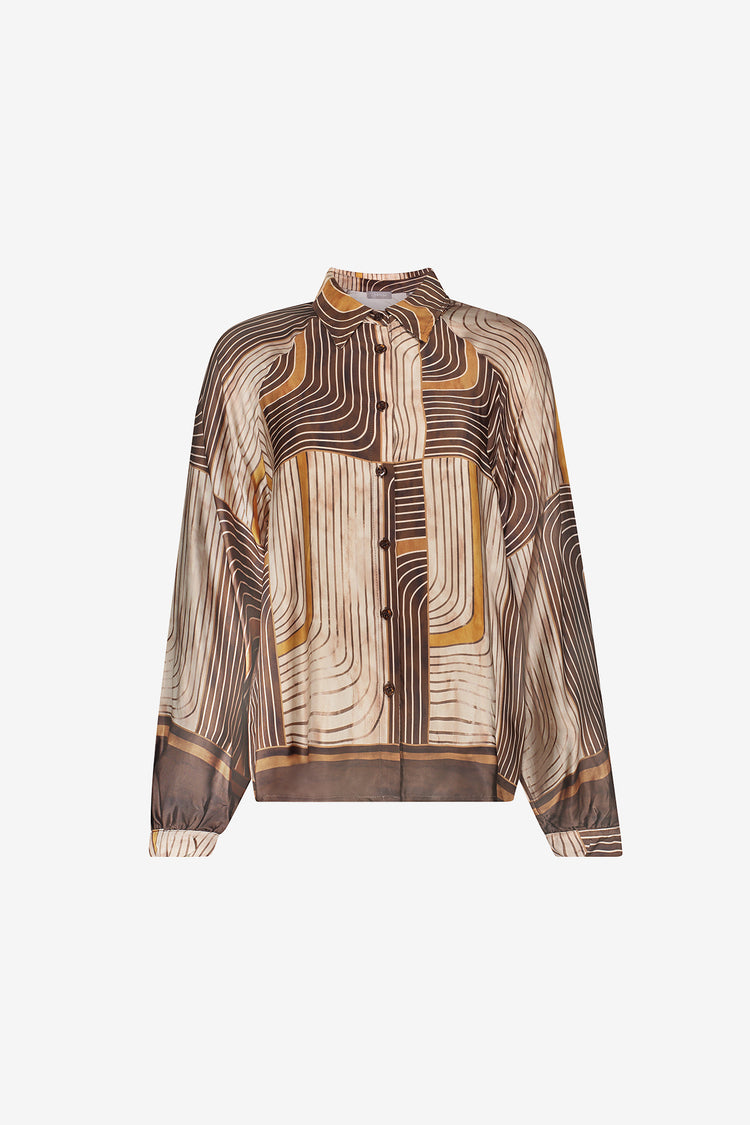 Geisha Bluse mit grafischem Print und satinartiger Optik
