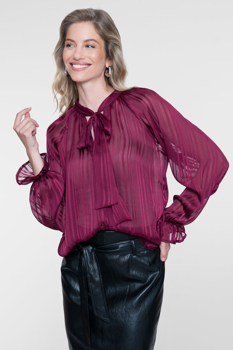 Geisha semitransparente Bluse mit Schleifendetail und eingewebten Streifen