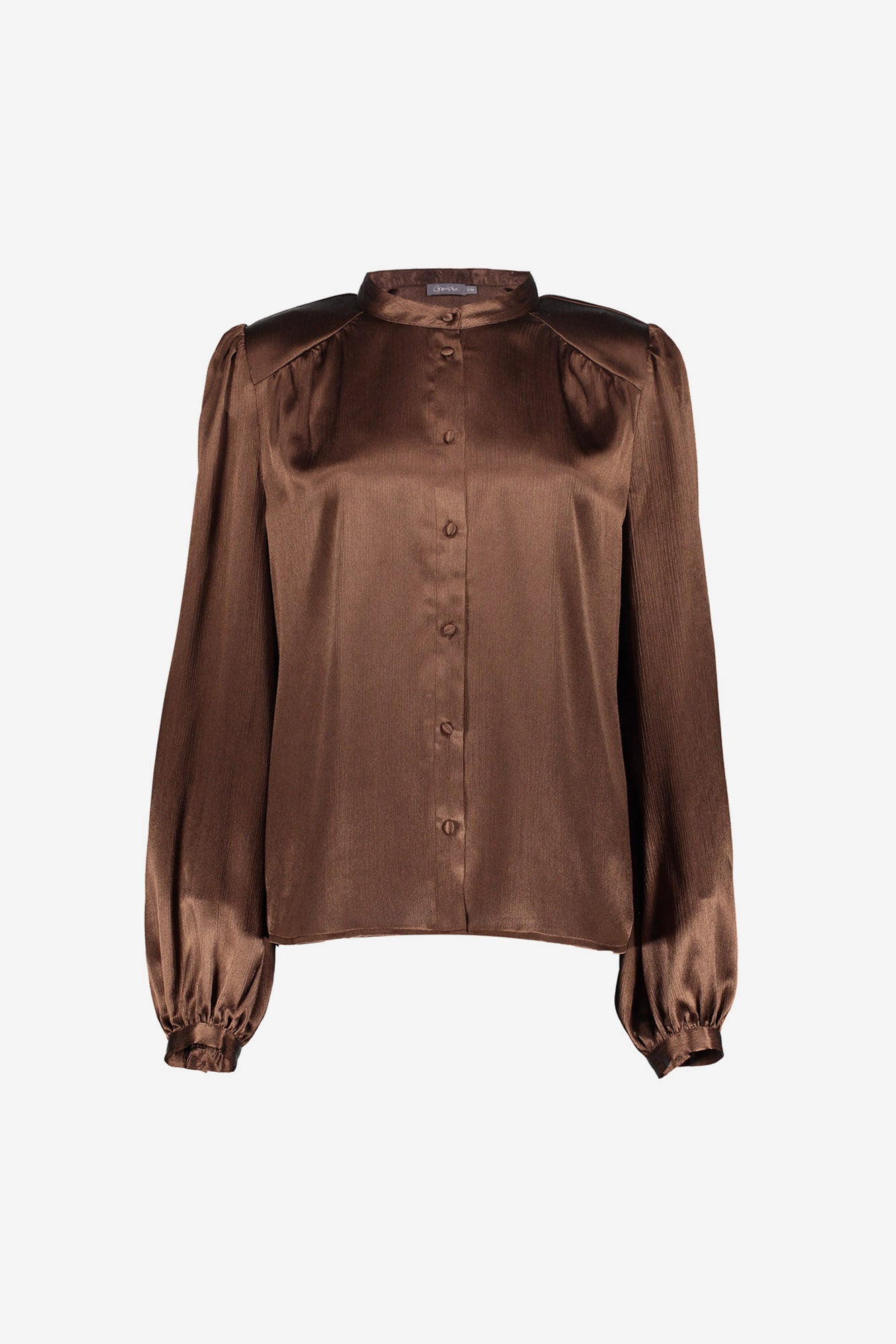 Geisha glänzende Bluse mit Stehkragen und dezenten Puffärmeln