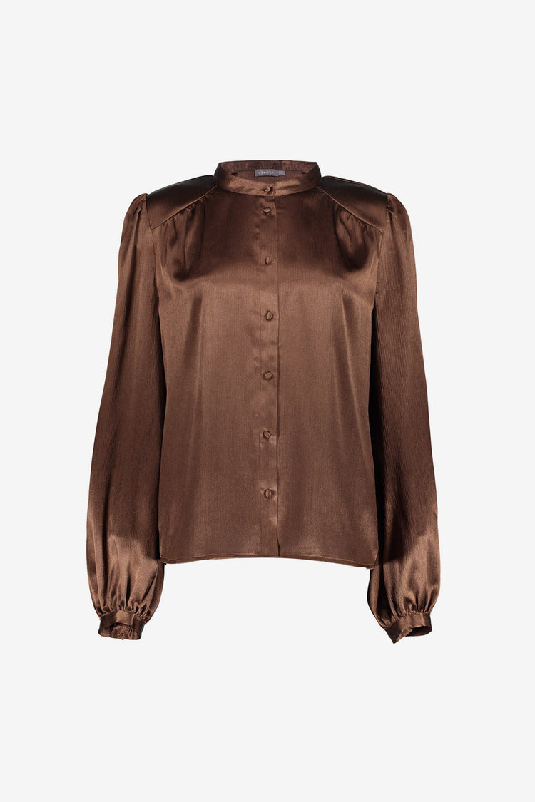 Geisha glänzende Bluse mit Stehkragen und dezenten Puffärmeln