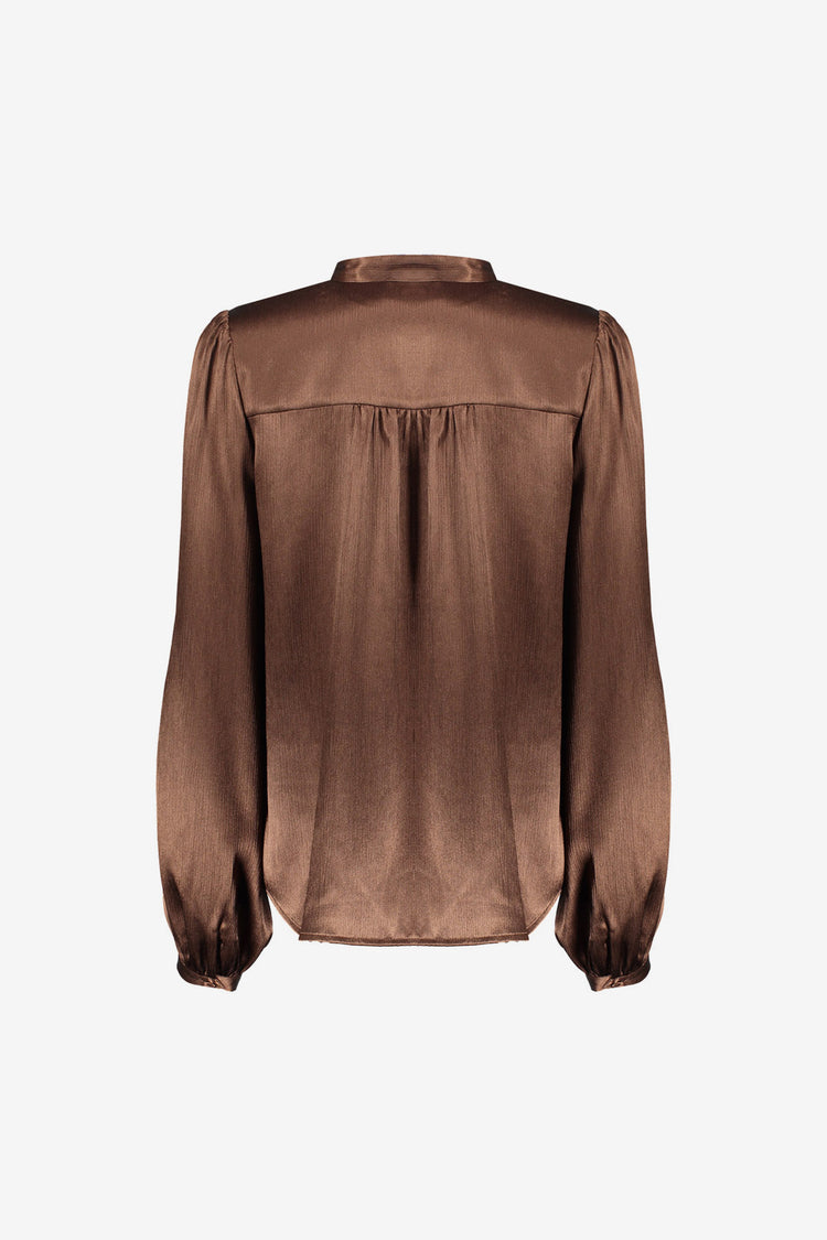 Geisha glänzende Bluse mit Stehkragen und dezenten Puffärmeln