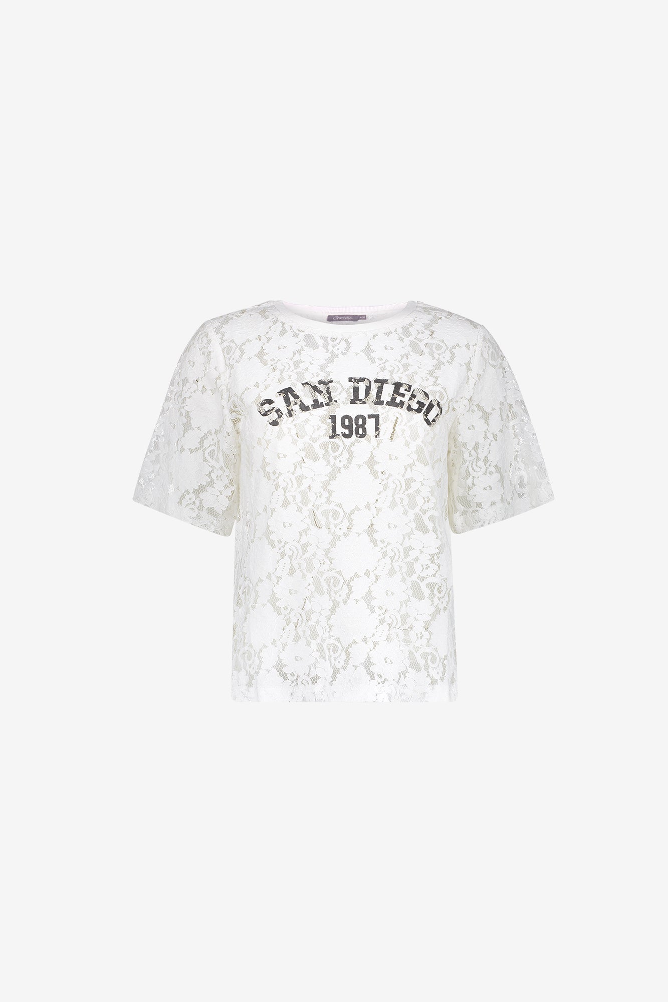 Geisha Spitzen-T-Shirt mit sportlichem Statement-Print