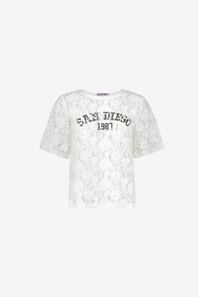 Geisha Spitzen-T-Shirt mit sportlichem Statement-Print