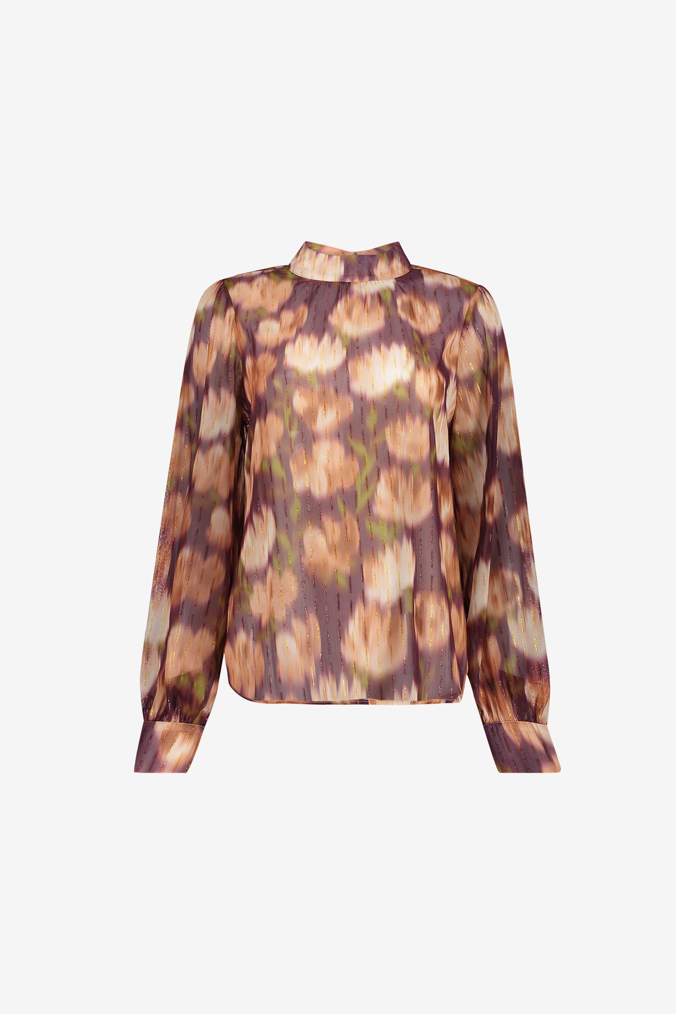 Geisha Bluse mit Stehkragen und farbenfrohem Dessinprint