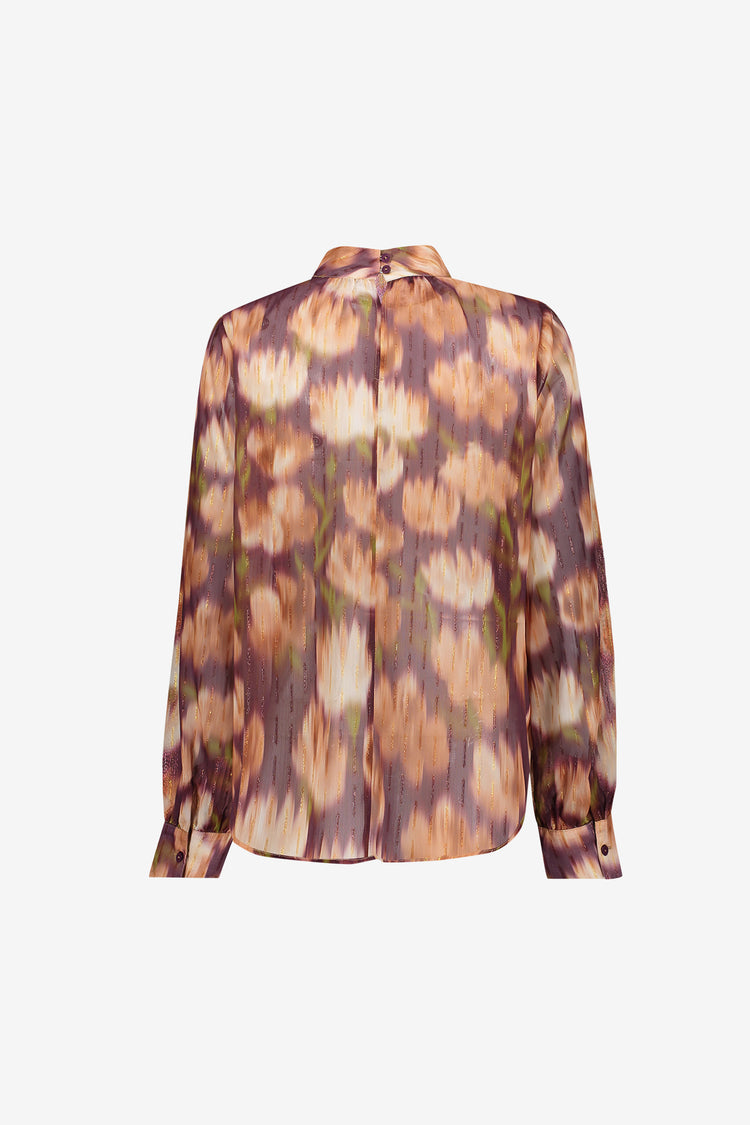Geisha Bluse mit Stehkragen und farbenfrohem Dessinprint