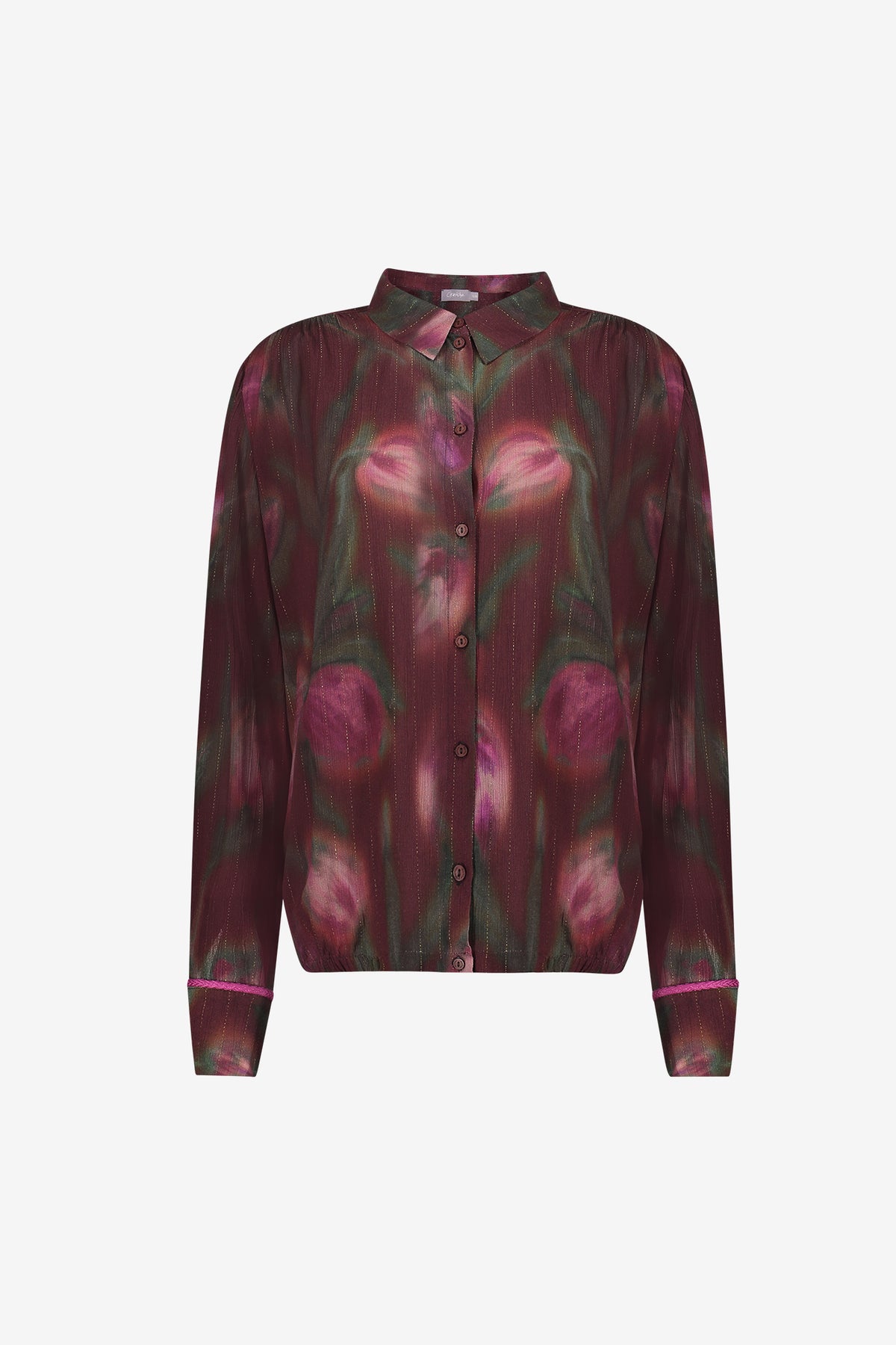 Geisha Bluse mit verblasstem Blumenmuster und dezenten Lurex-Details