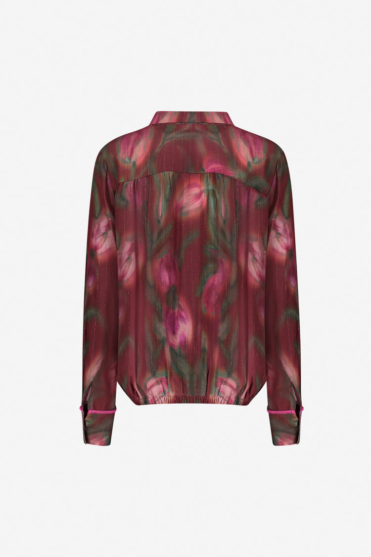 Geisha Bluse mit verblasstem Blumenmuster und dezenten Lurex-Details