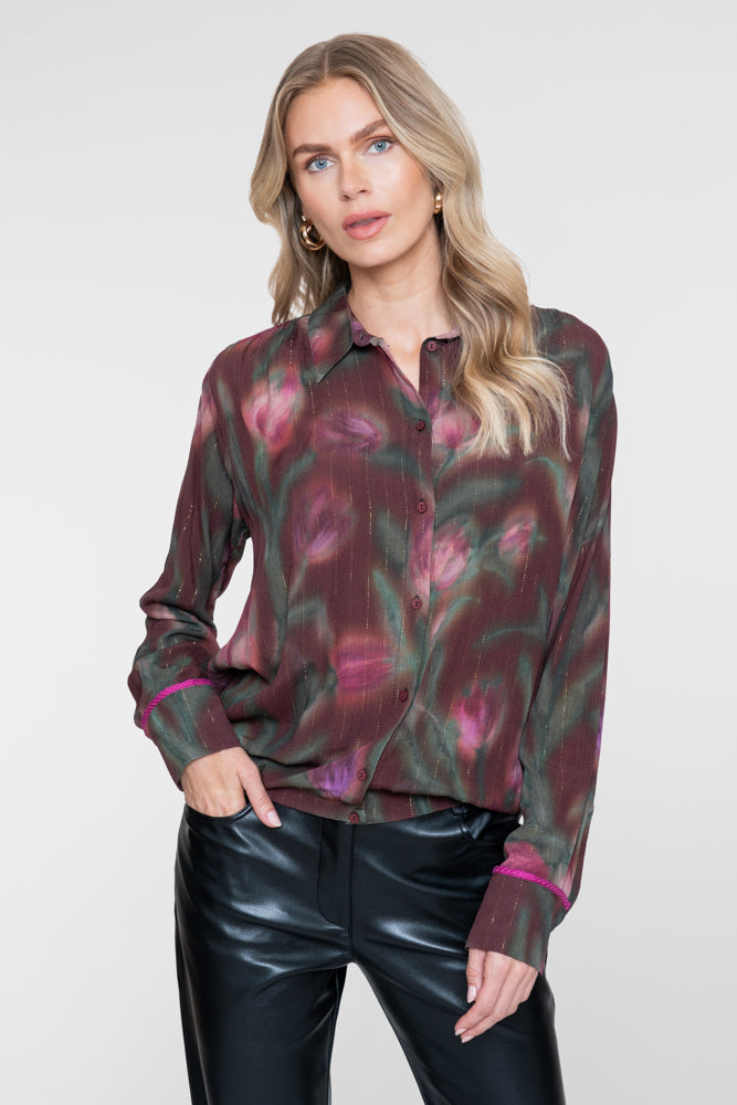 Geisha Bluse mit verblasstem Blumenmuster und dezenten Lurex-Details – Shop de look