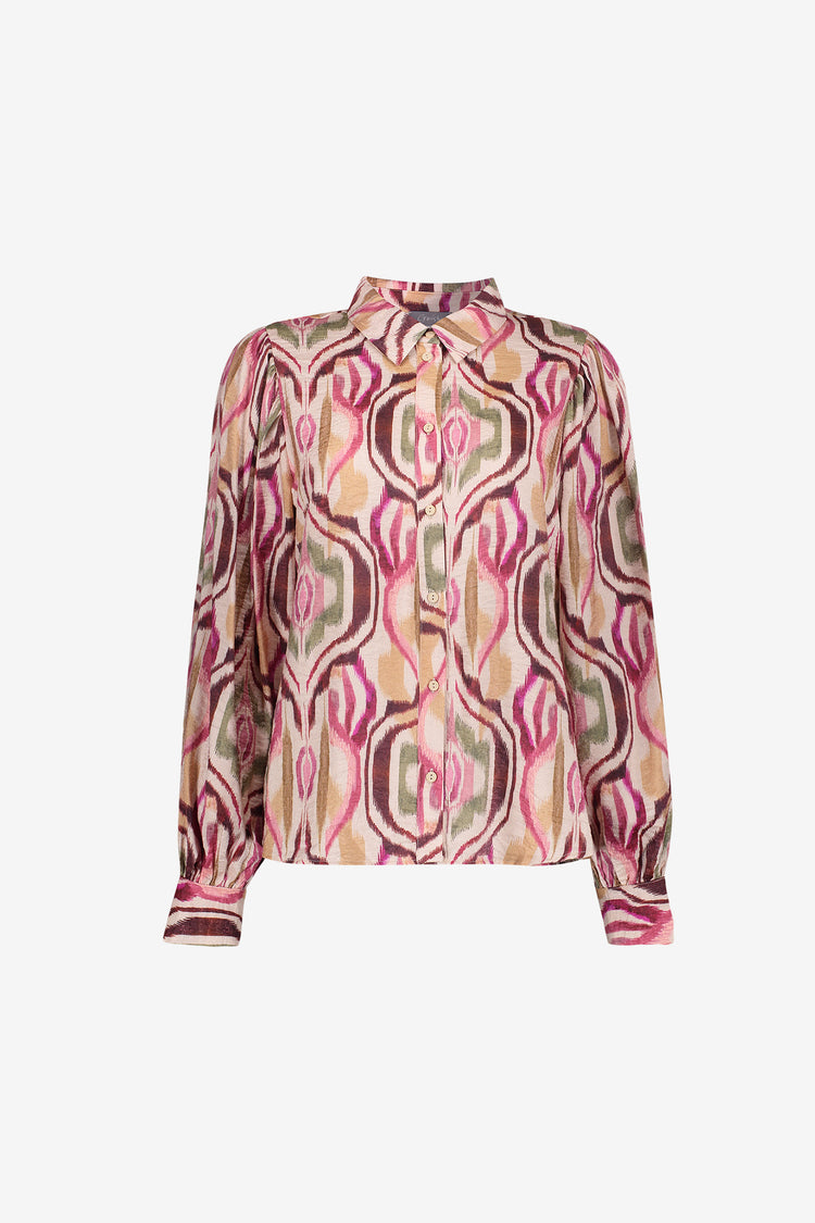 Geisha Bluse mit farbenfrohem Print und Glanz