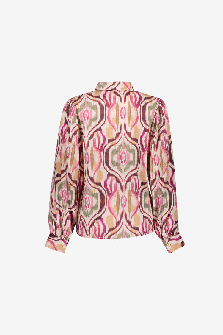 Geisha Bluse mit farbenfrohem Print und Glanz