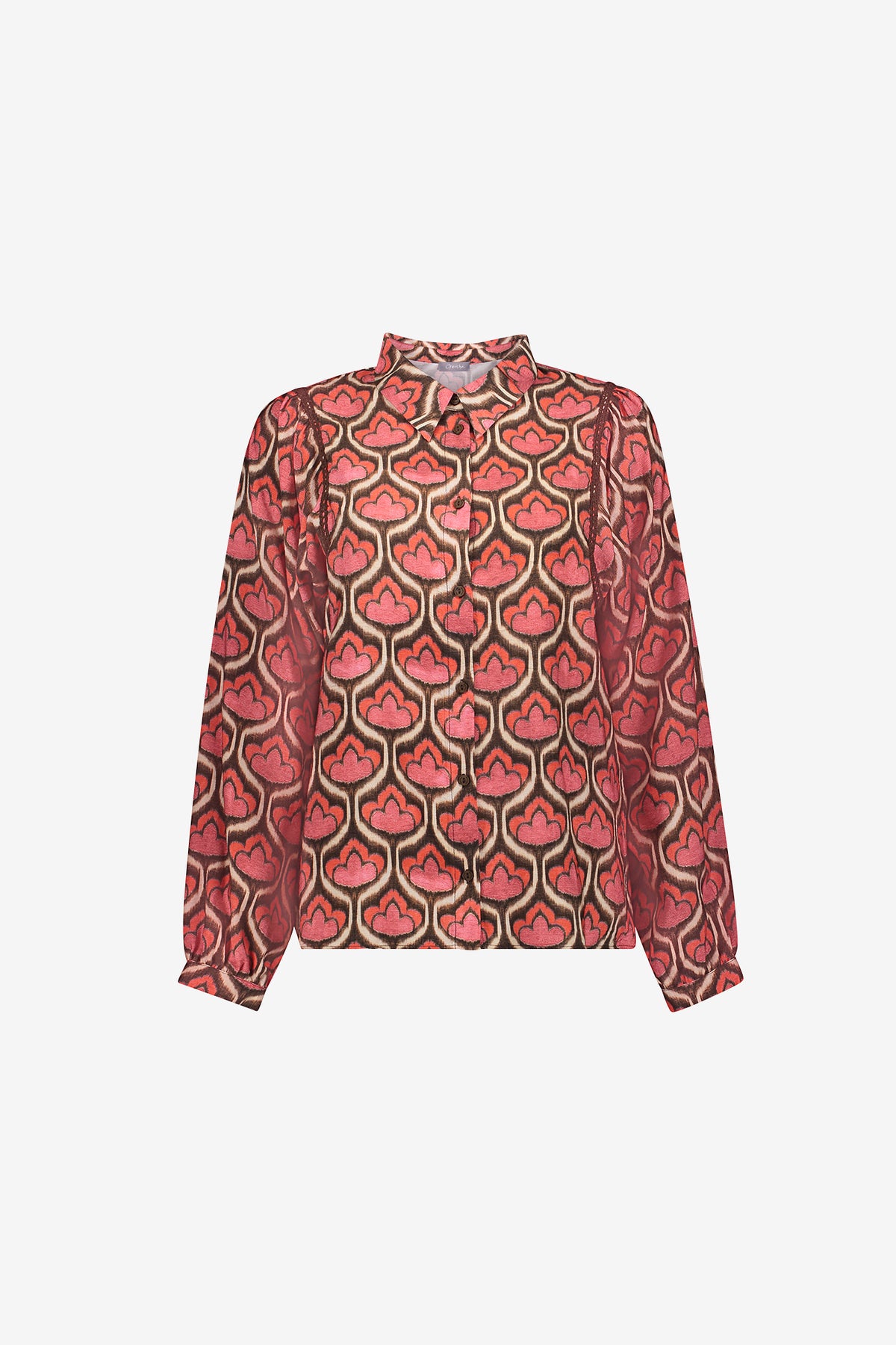 Geisha Bluse mit Retroprint und langen Ärmeln