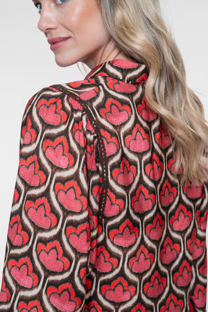 Geisha Bluse mit Retroprint und langen Ärmeln