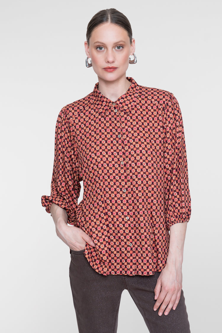 Geisha Viskosebluse mit grafischem Print und klassischem Kragen