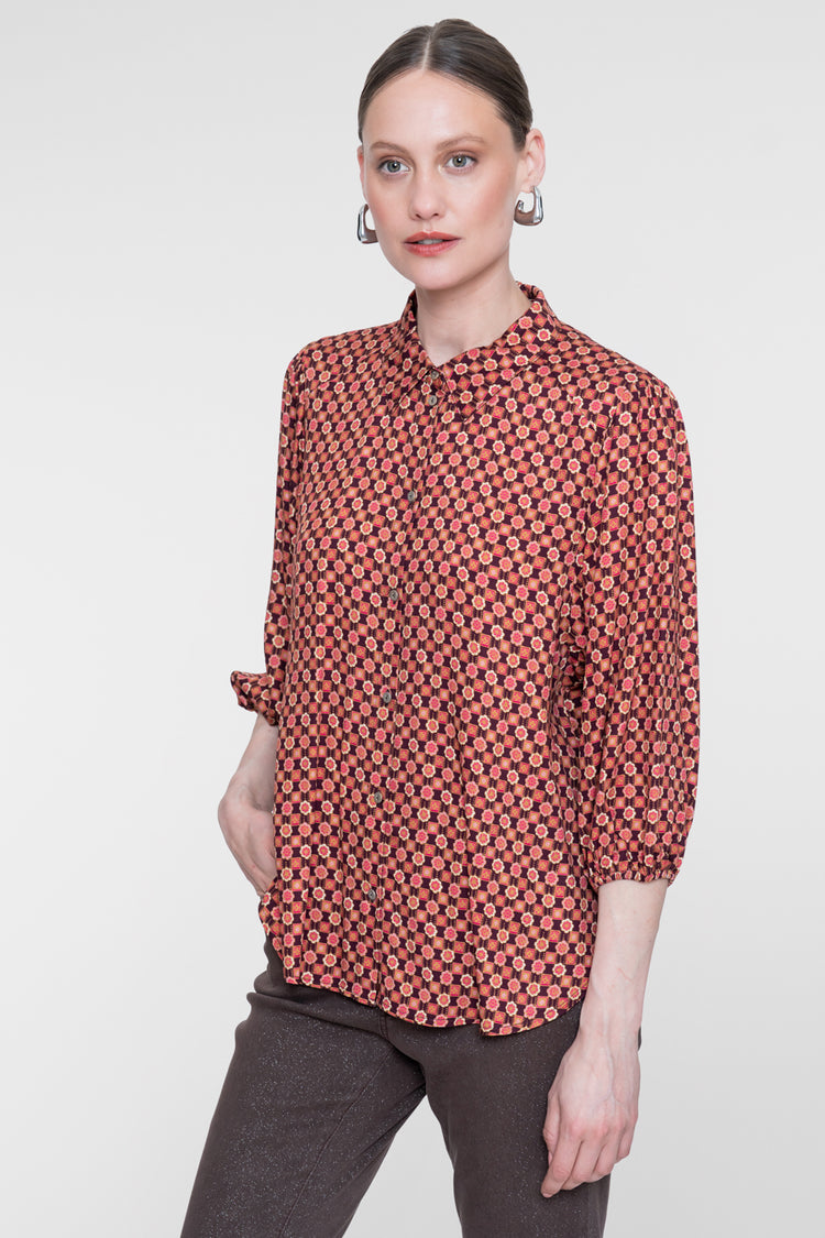 Geisha Viskosebluse mit grafischem Print und klassischem Kragen