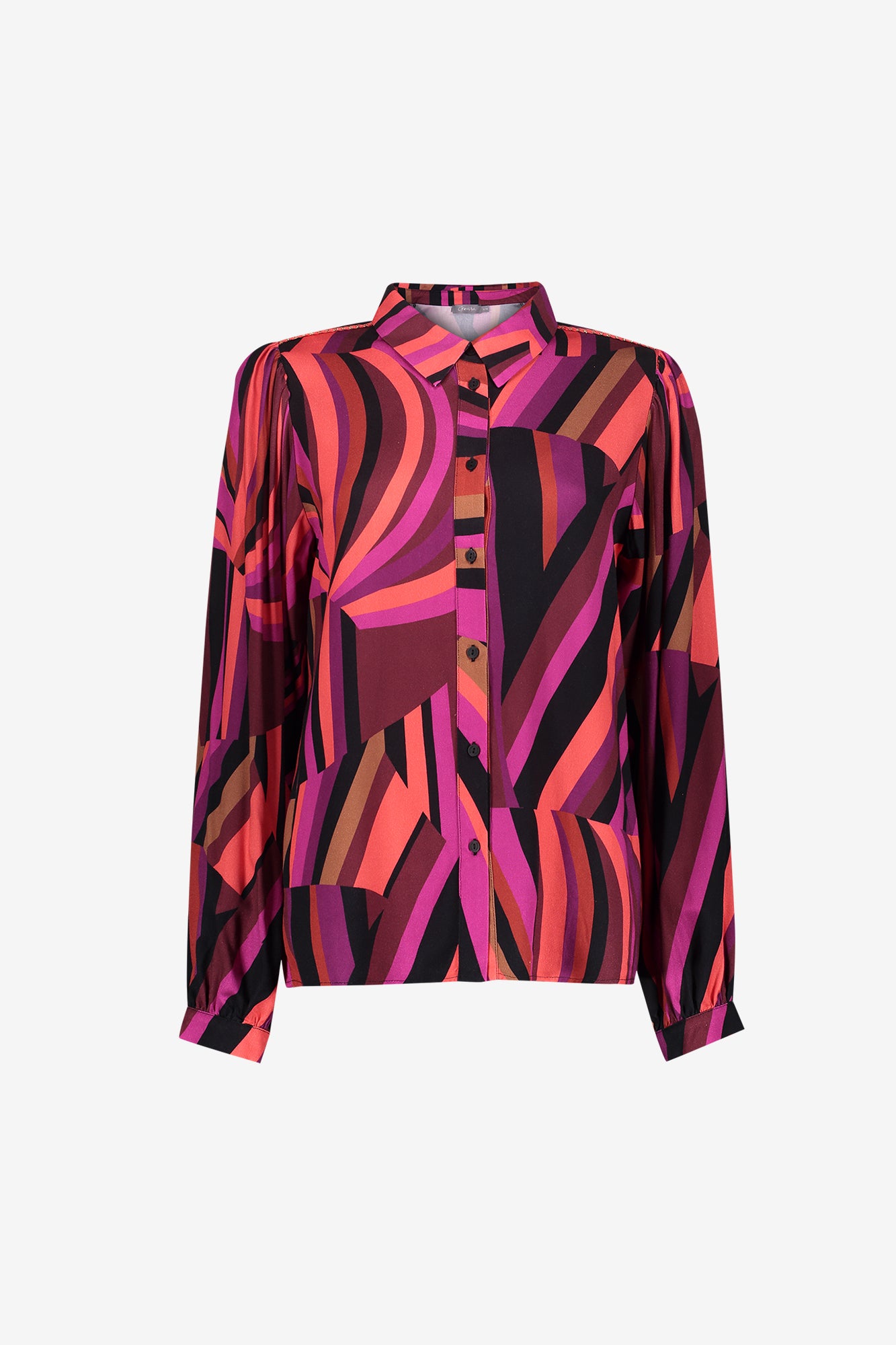 Geisha Bluse mit grafischem Linienprint und klassischem Kragen
