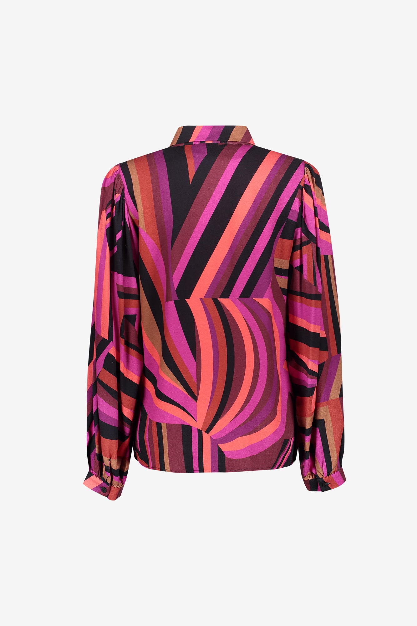 Geisha Bluse mit grafischem Linienprint und klassischem Kragen