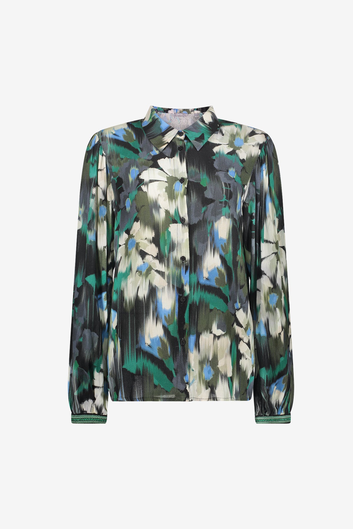 Geisha Bluse mit grafischem Blumenprint und Tape-Detail