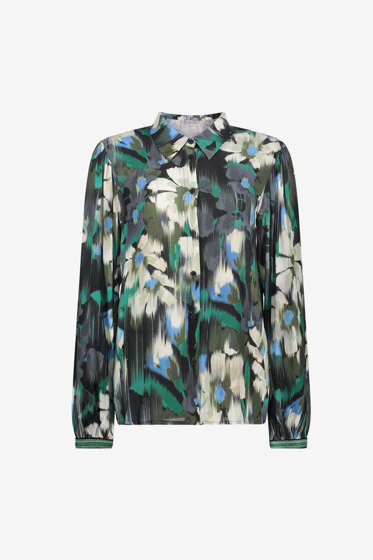 Geisha Bluse mit grafischem Blumenprint und Tape-Detail