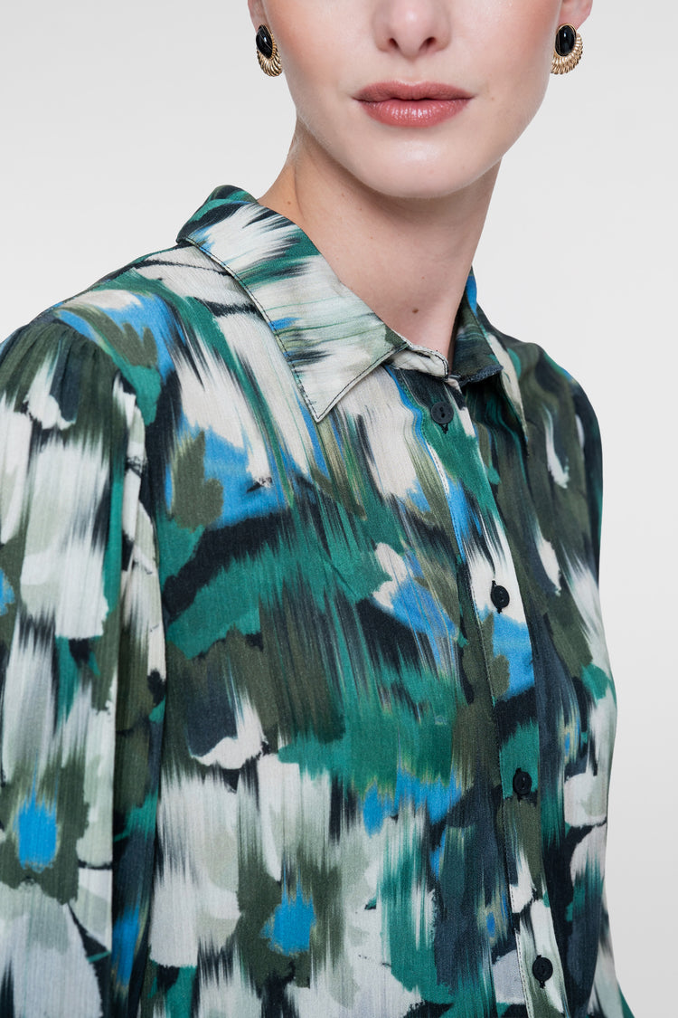 Geisha Bluse mit grafischem Blumenprint und Tape-Detail