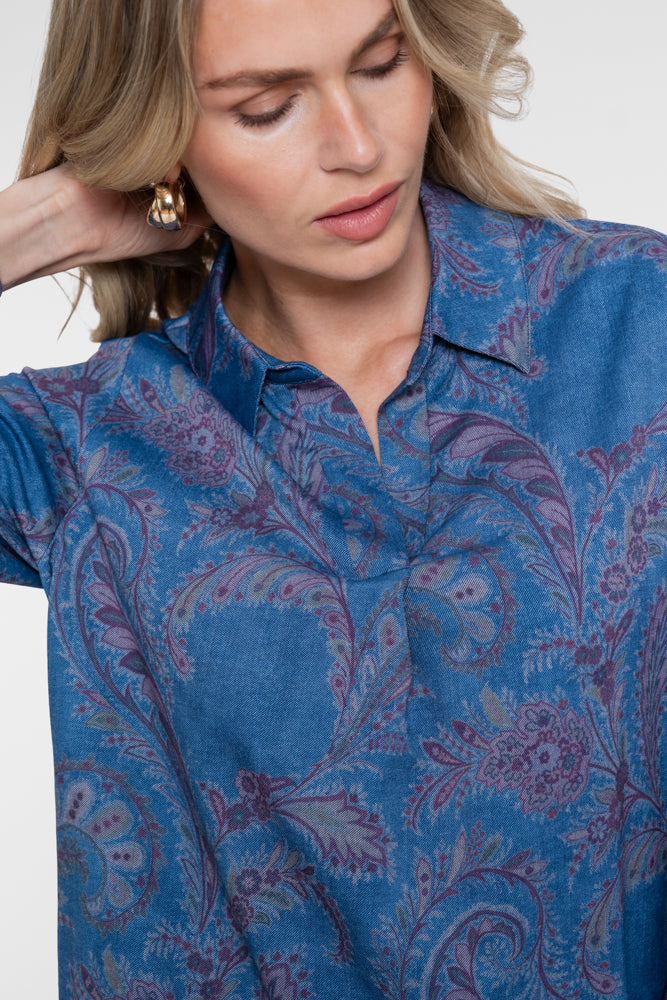 Geisha Damen Top mit Paisley-Blumenprint und V-Ausschnitt