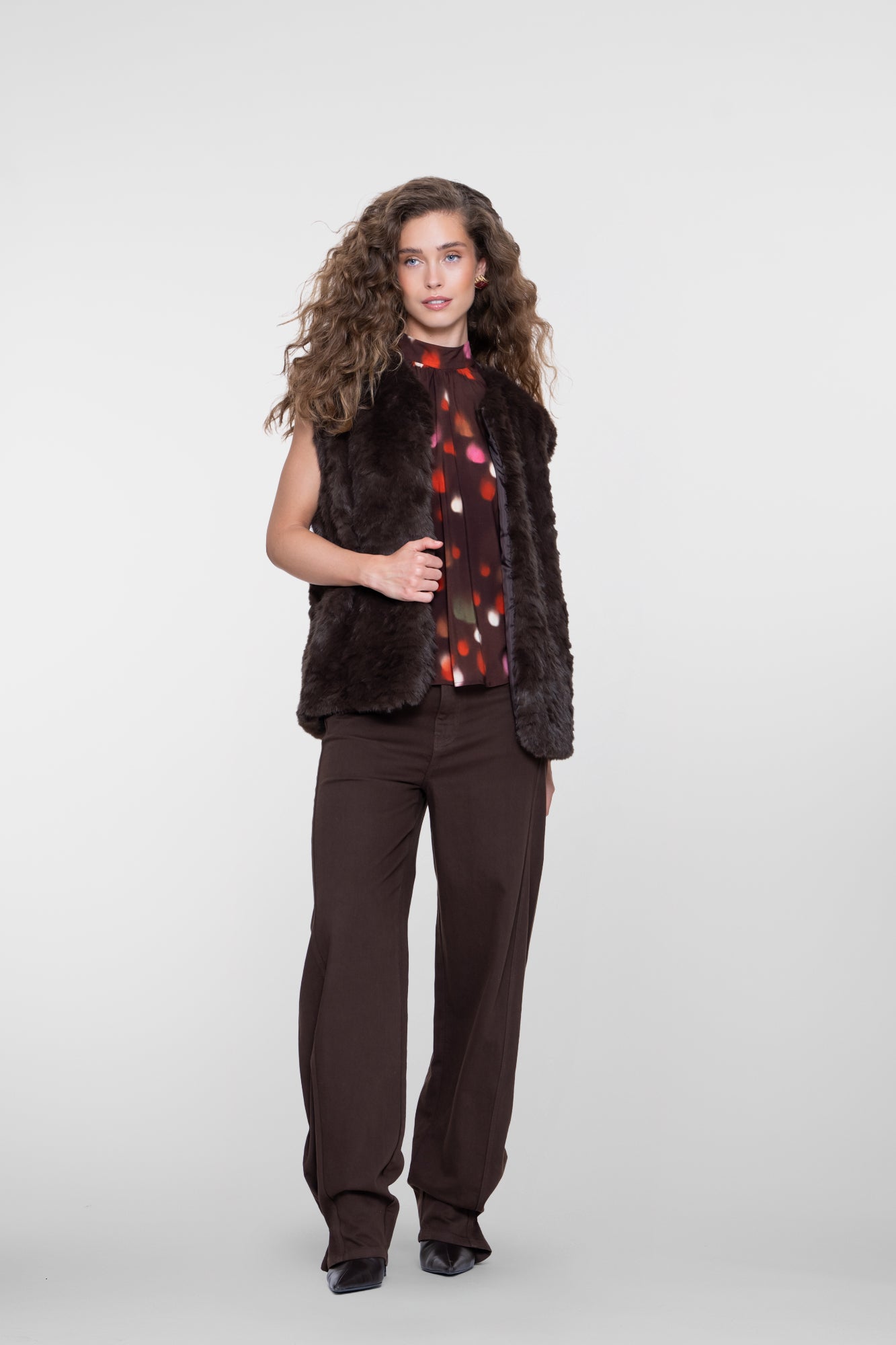Geisha Top mit Stehkragen und grafischem Print