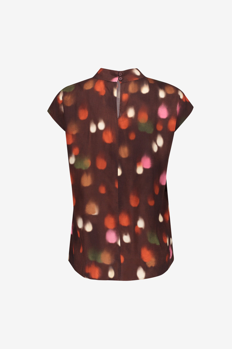 Geisha Top mit Stehkragen und grafischem Print