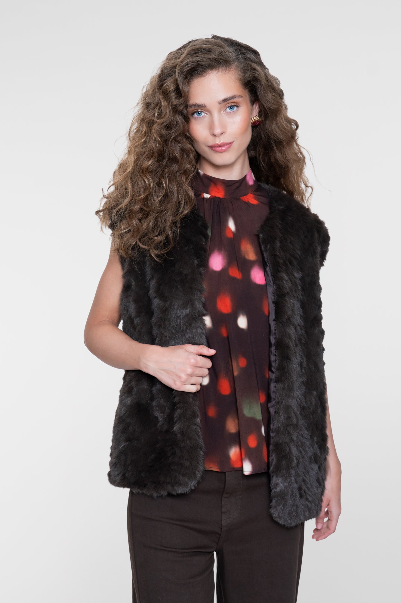 Geisha Top mit Stehkragen und grafischem Print