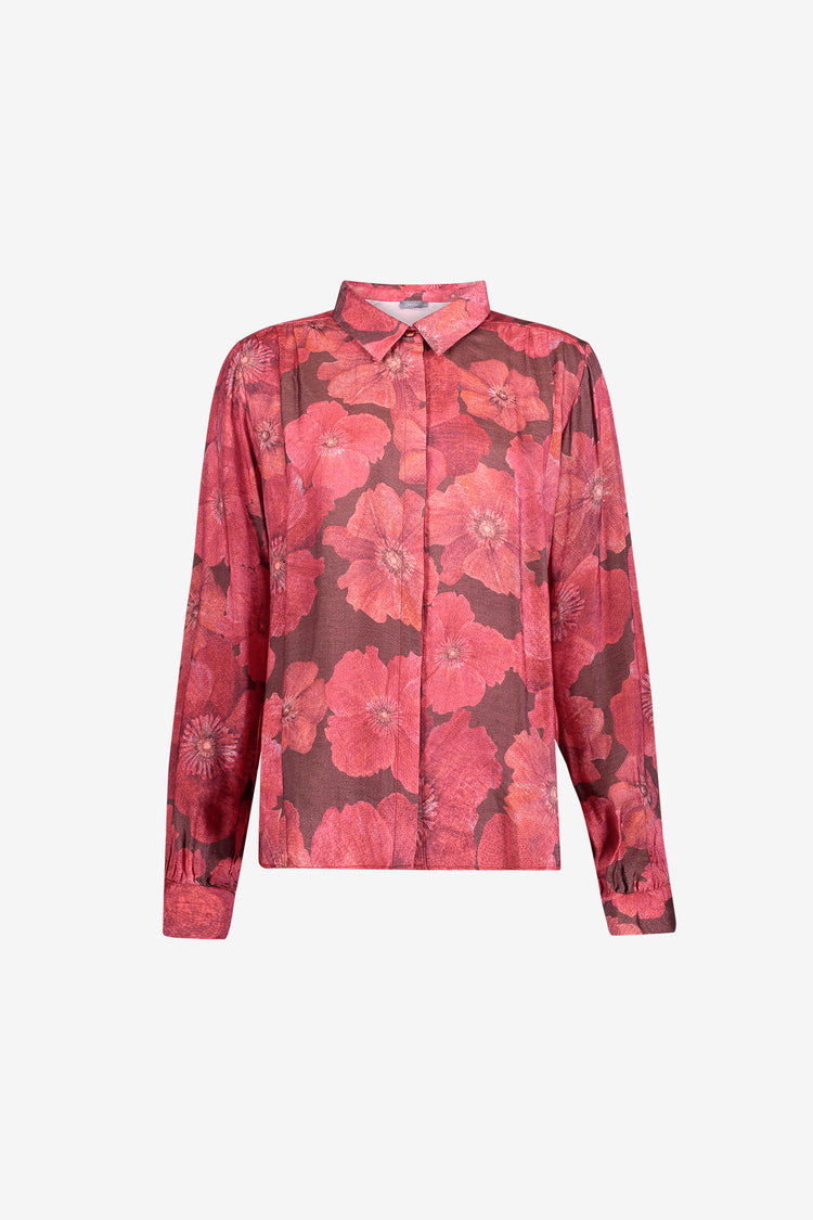 Geisha Bluse mit klassischem Kragen und Blumenmuster