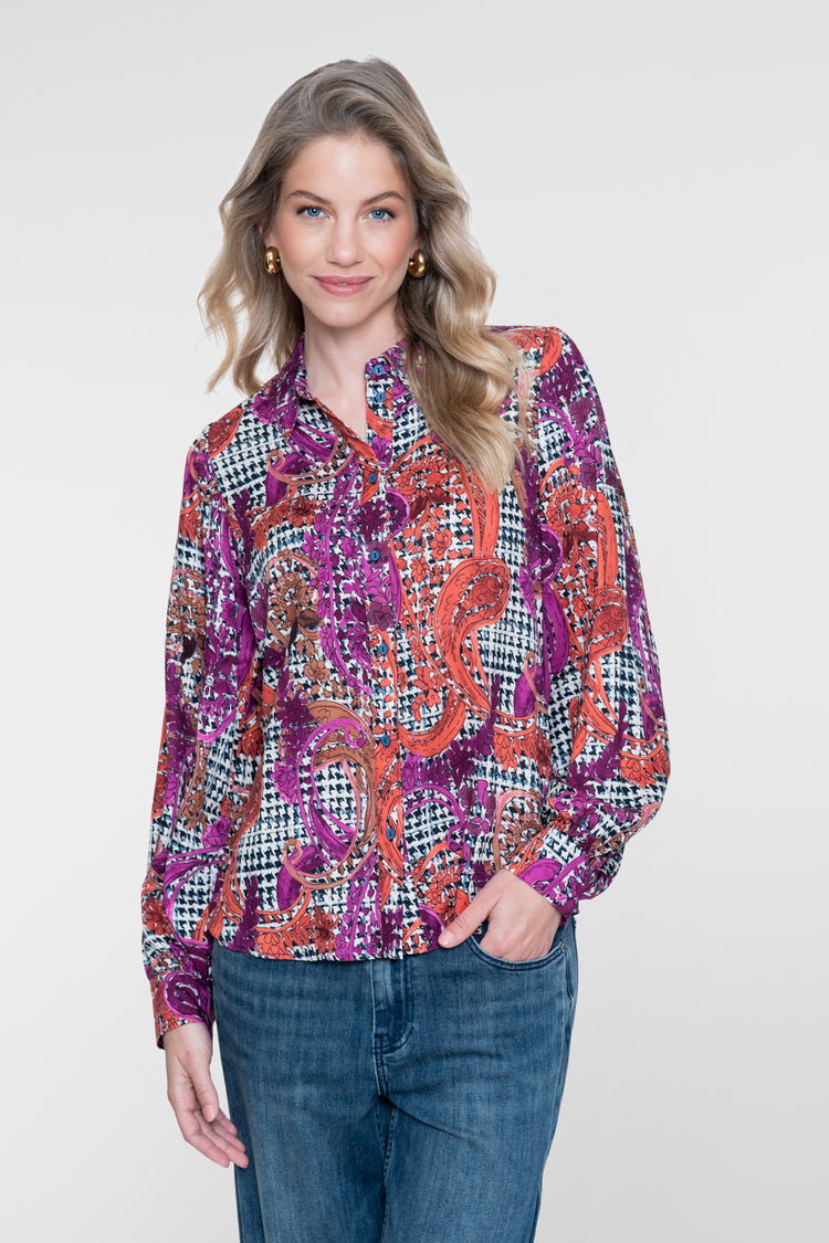 Geisha Bluse mit grafischem Print und klassischem Kragen
