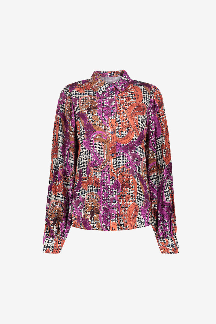 Geisha Bluse mit grafischem Print und klassischem Kragen