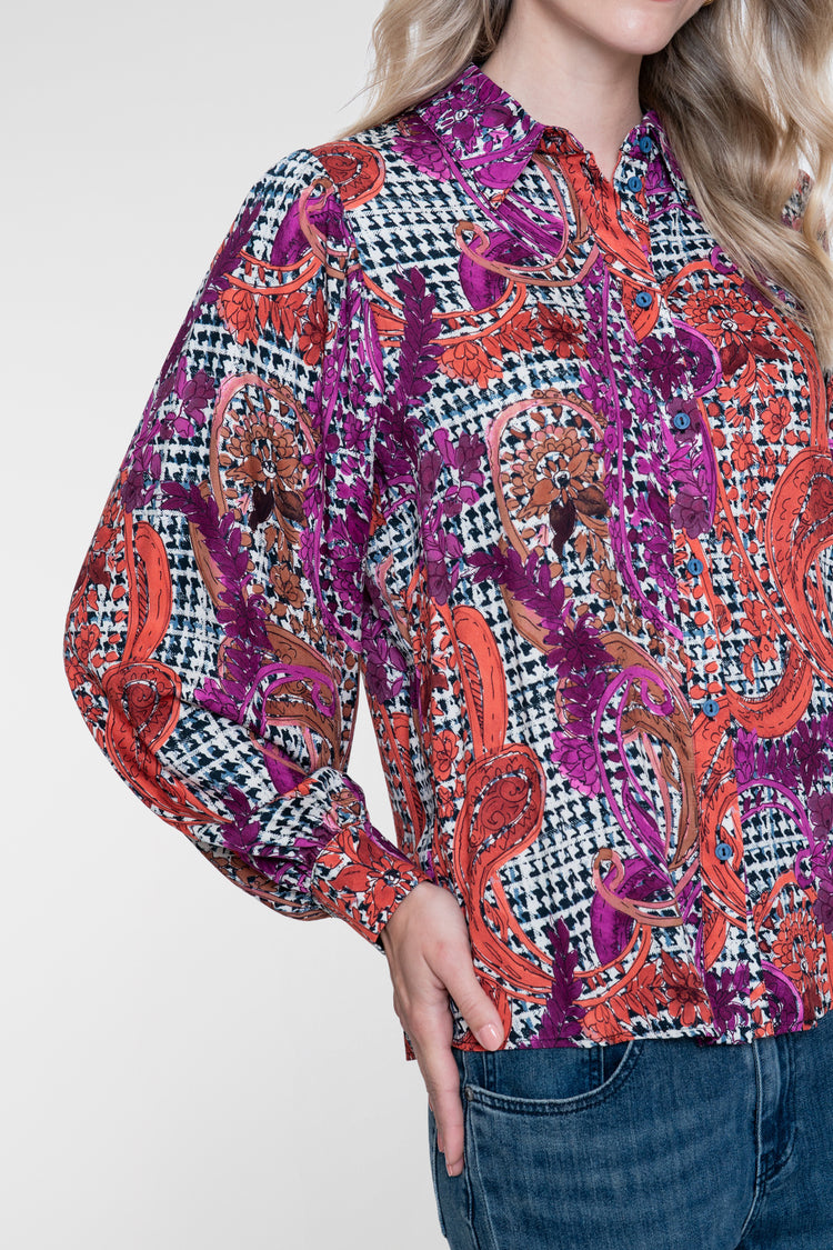 Geisha Bluse mit grafischem Print und klassischem Kragen