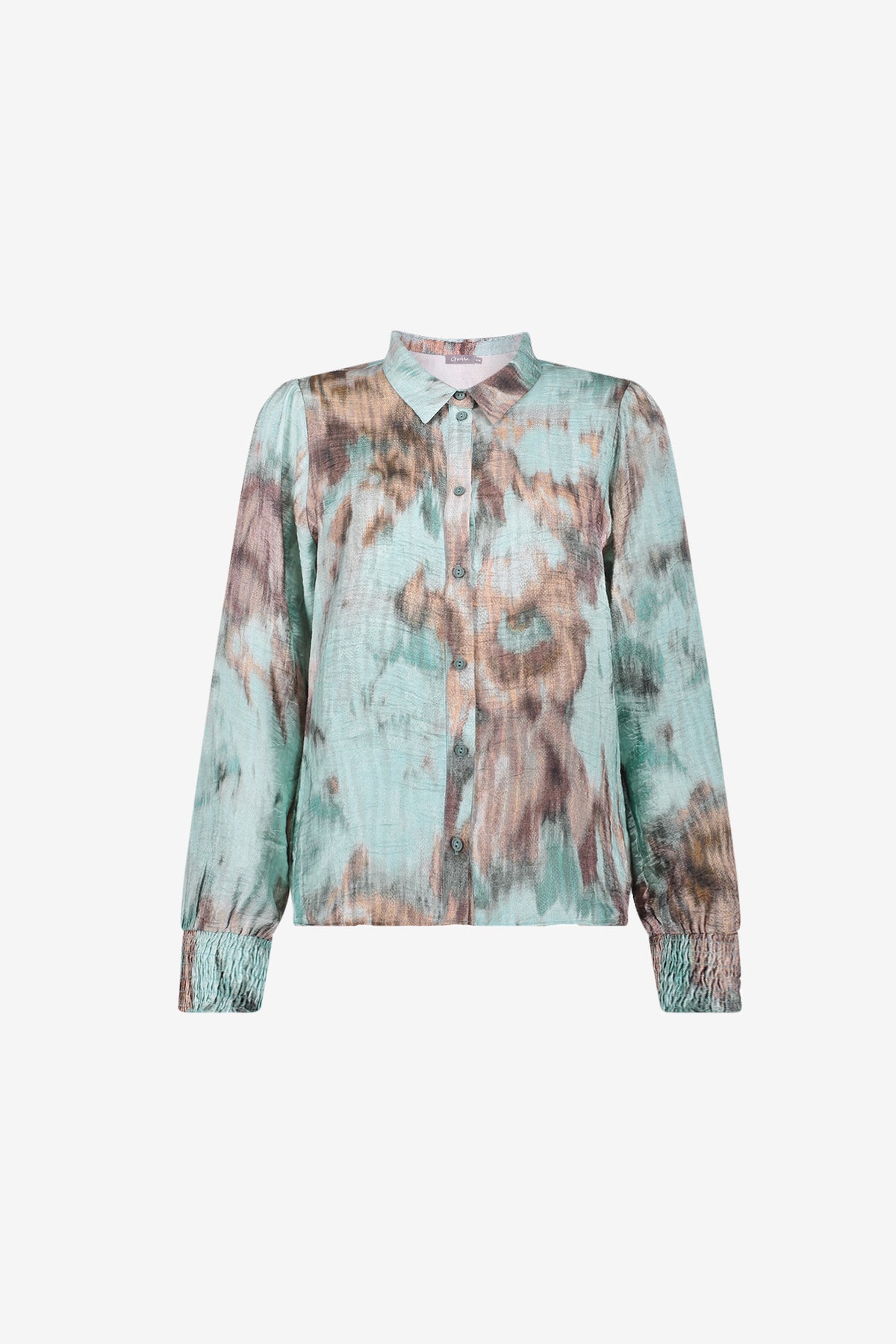 Geisha Bluse mit Aquarellprint und gesmokten Manschetten