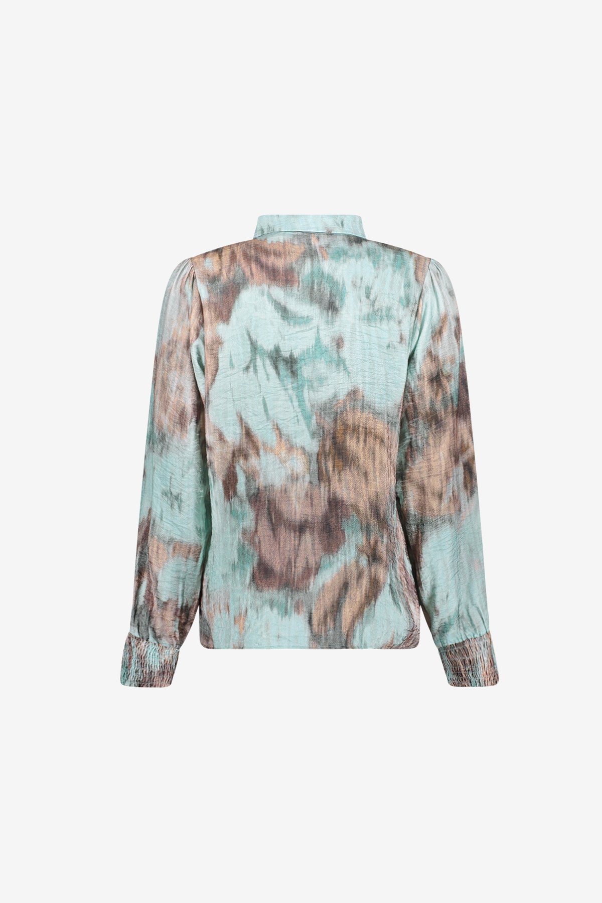Geisha Bluse mit Aquarellprint und gesmokten Manschetten