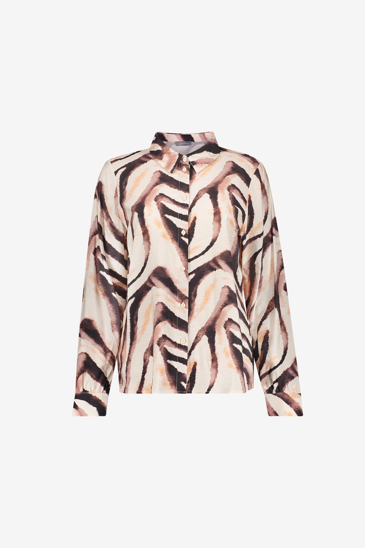 Geisha Bluse mit Zebra-Print in Sand- und Briquette-Tönen