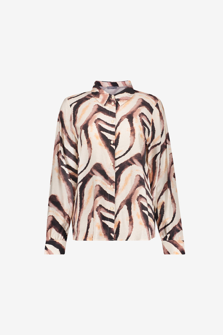 Geisha Bluse mit Zebra-Print in Sand- und Briquette-Tönen