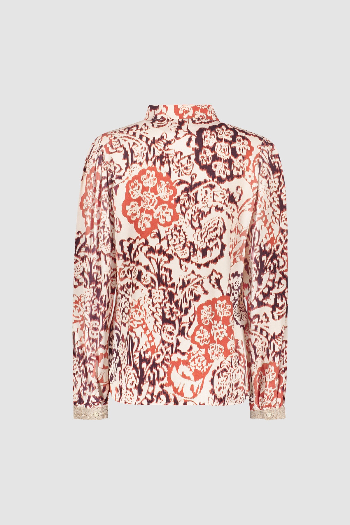 Geisha Bluse mit klassischem Kragen und dekorativem Print