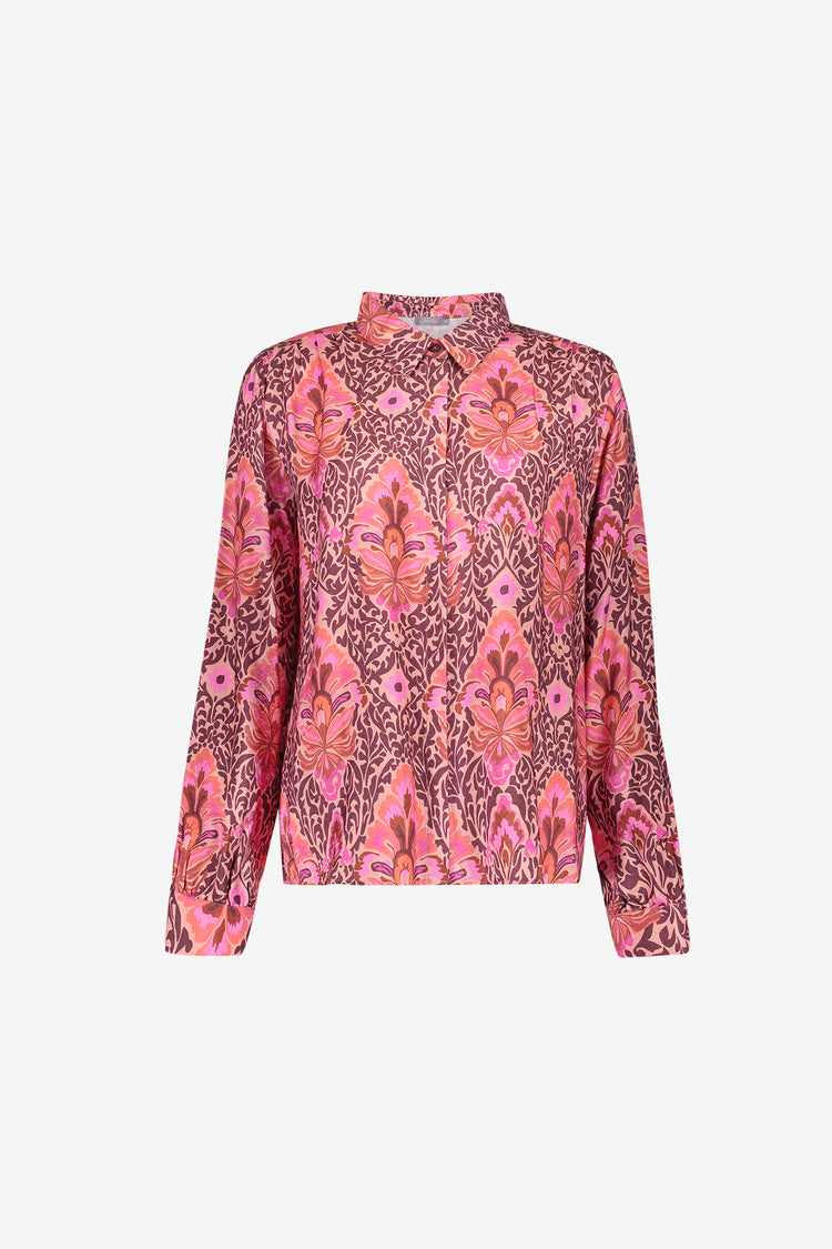 Geisha Bluse mit elegantem Print und klassischem Kragen