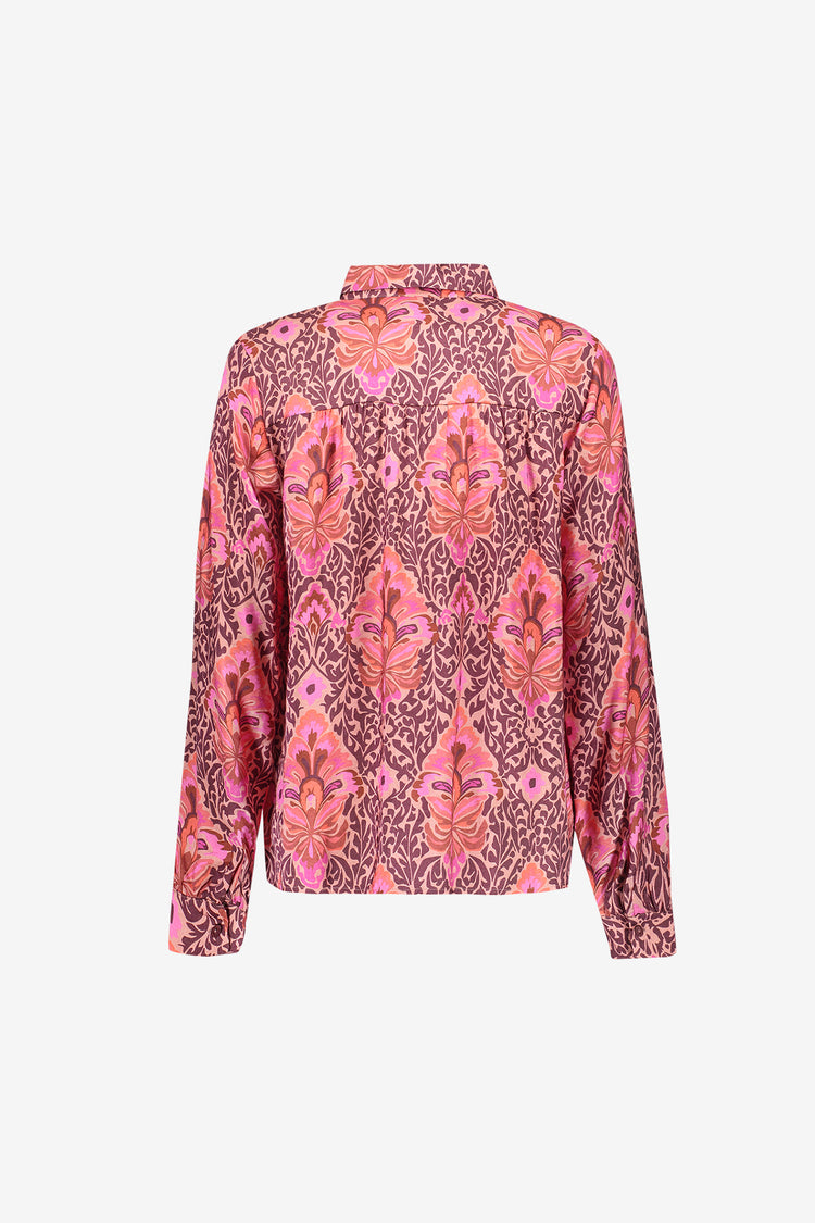 Geisha Bluse mit elegantem Print und klassischem Kragen