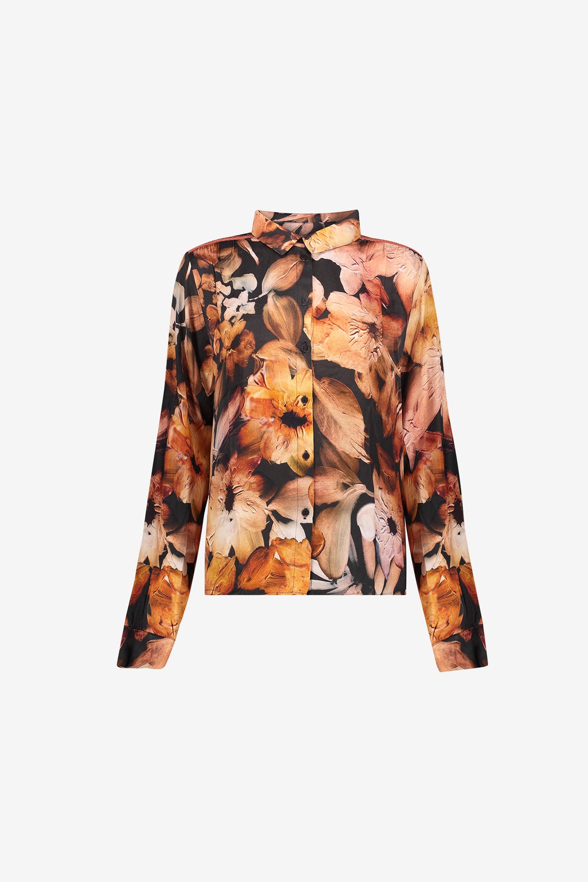 Geisha Bluse mit Blumenmuster und Lurex-Akzenten an den Schultern