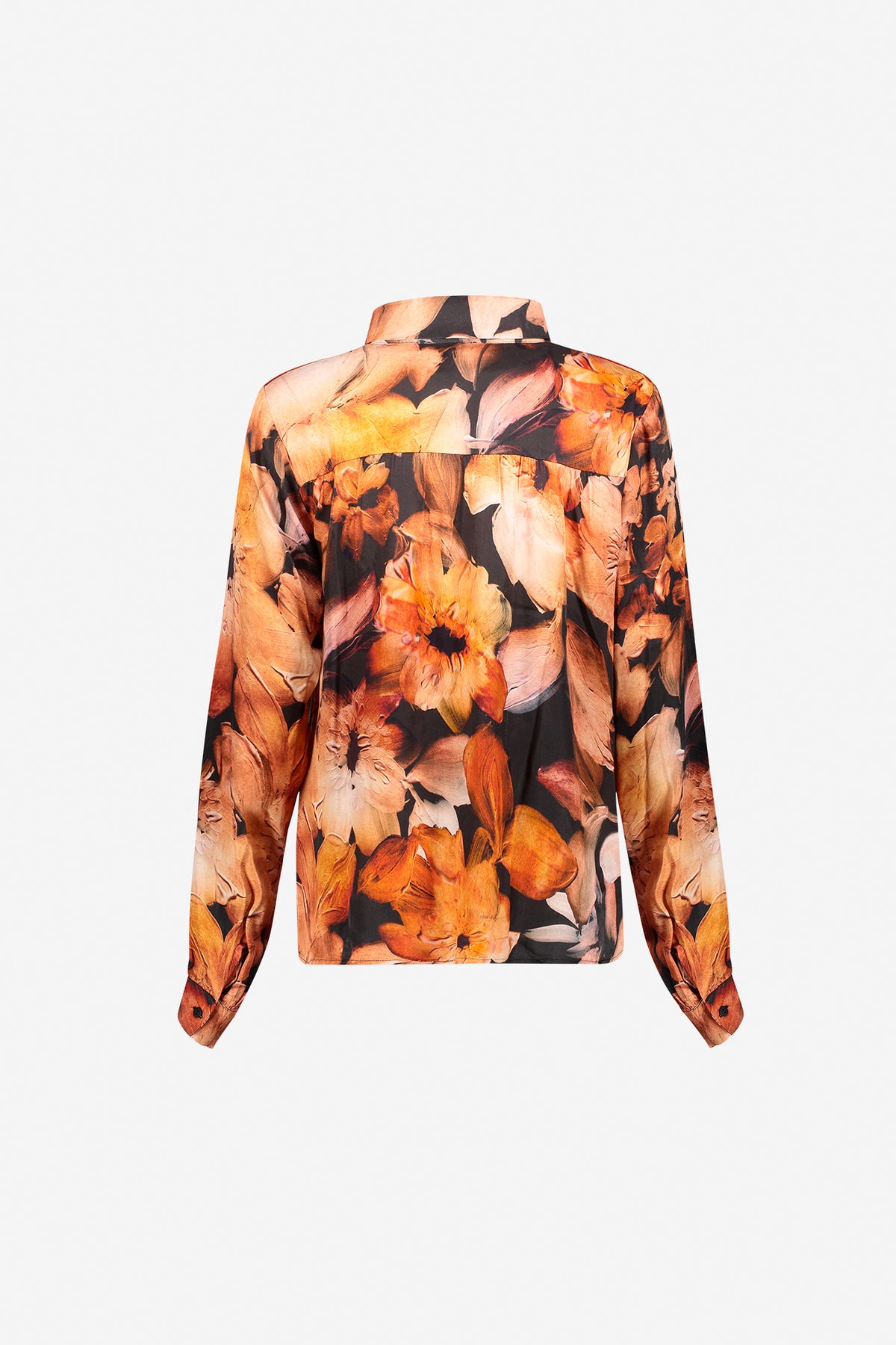Geisha Bluse mit Blumenmuster und Lurex-Akzenten an den Schultern