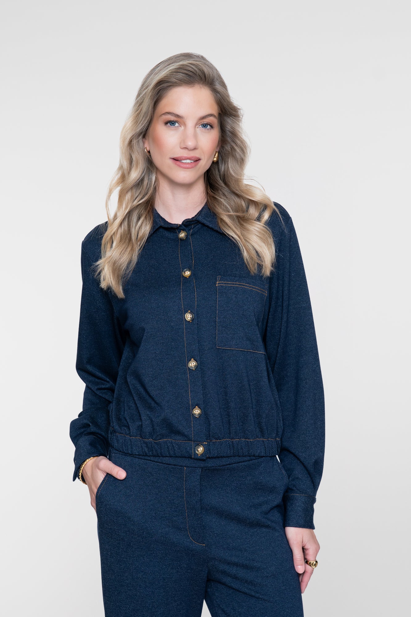 Geisha Bluse in Denim-Optik mit elastischem Bund