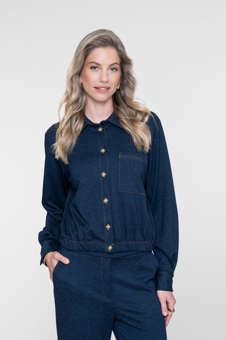 Geisha Bluse in Denim-Optik mit elastischem Bund