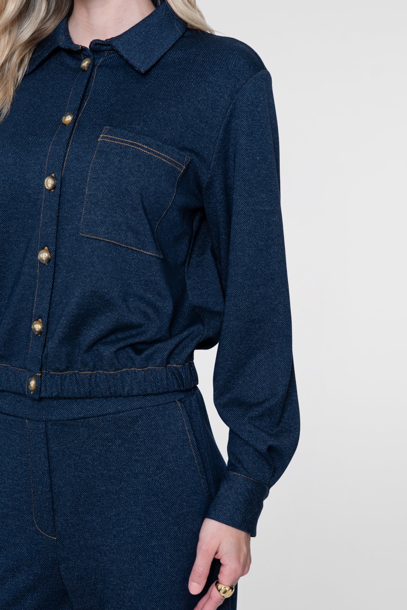 Geisha Bluse in Denim-Optik mit elastischem Bund