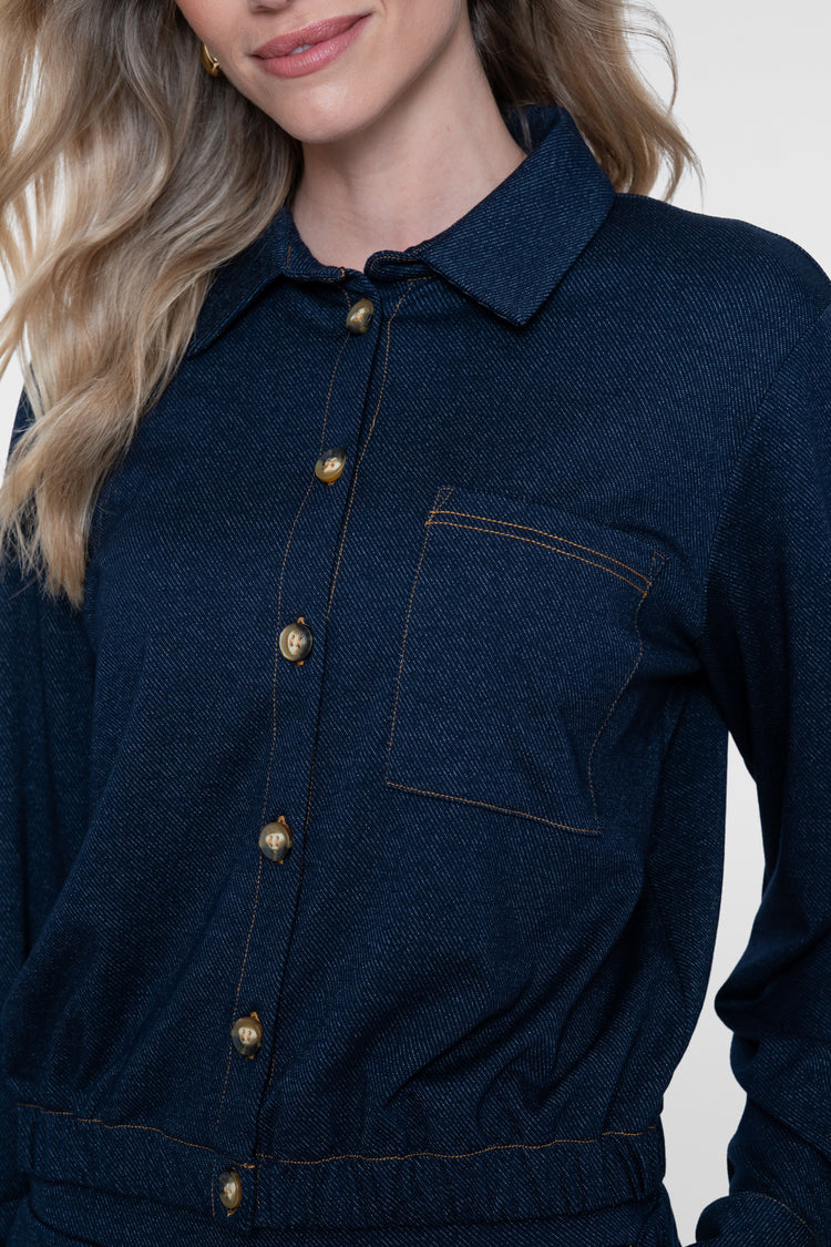 Geisha Bluse in Denim-Optik mit elastischem Bund