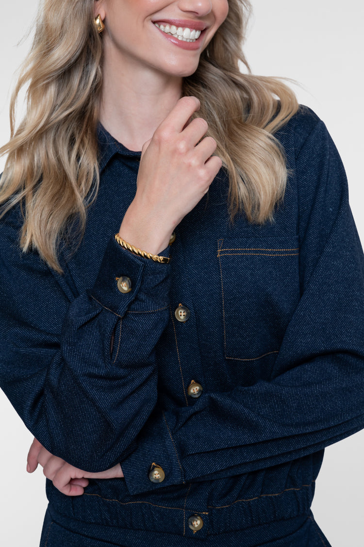 Geisha Bluse in Denim-Optik mit elastischem Bund