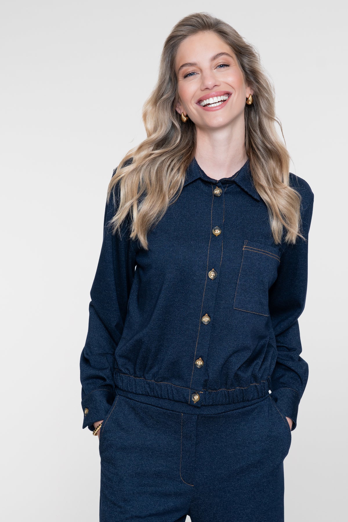 Geisha Bluse in Denim-Optik mit elastischem Bund